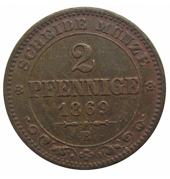 Саксония 2 пфеннига 1869 г. Саксония 2 пфеннига 1869 г.