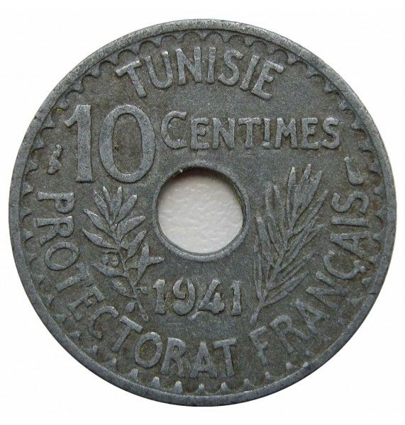 Тунис 10 сантимов 1941 г. Тунис 10 сантимов 1941 г.