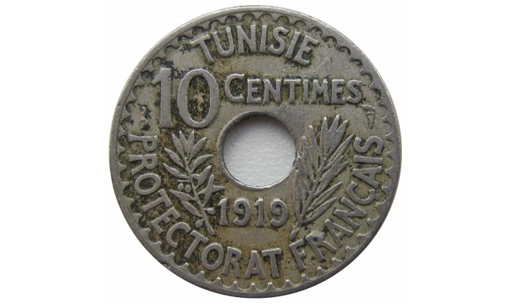 Тунис 10 сантимов 1919 г. Тунис 10 сантимов 1919 г.