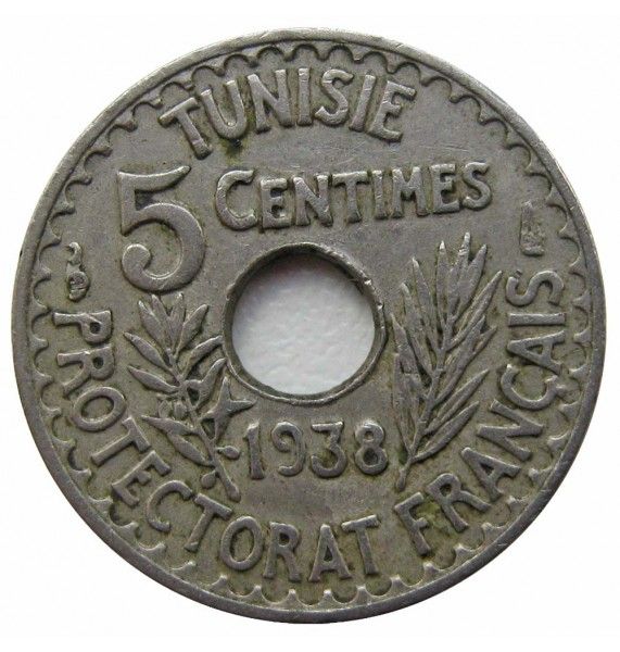 Тунис 5 сантимов 1938 г. Тунис 5 сантимов 1938 г.