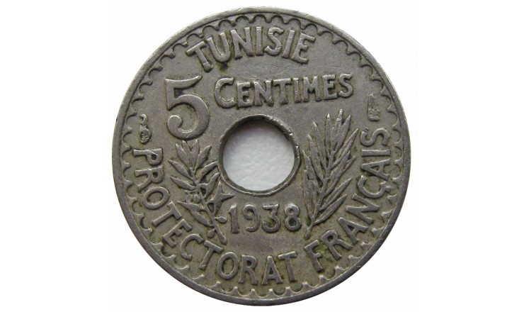 Тунис 5 сантимов 1938 г. Тунис 5 сантимов 1938 г.