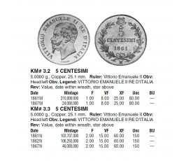 Италия 5 чентезимо 1867 г. M Италия 5 чентезимо 1867 г. M