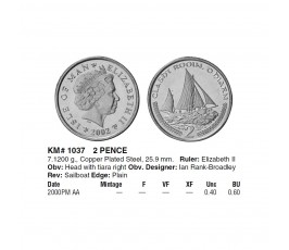 Остров Мэн 2 пенса 2000 г. AA Остров Мэн 2 пенса 2000 г. AA
