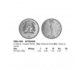 Афганистан 1 афгани 1980 (1359) г.