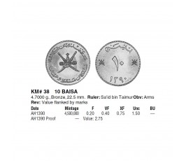 Маскат и Оман 10 байс 1970 (1390) г. Маскат и Оман 10 байс 1970 (1390) г.