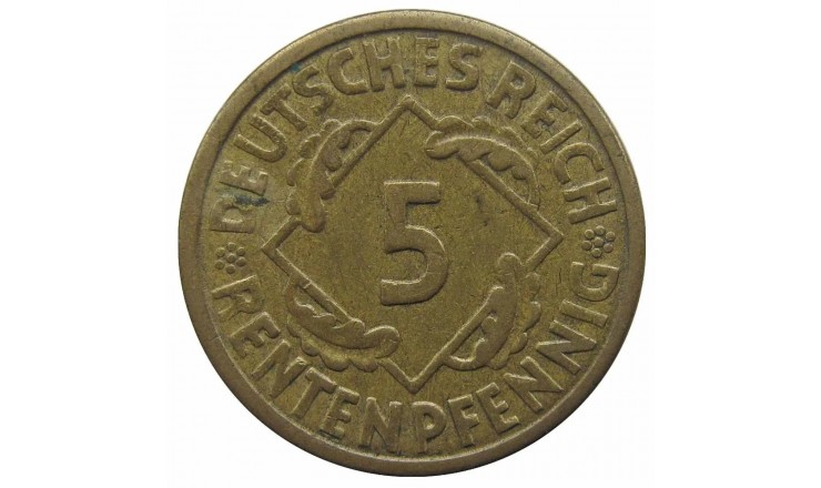 Германия 5 пфеннигов (renten) 1924 г. A Германия 5 пфеннигов (renten) 1924 г. A