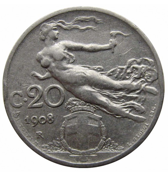 Италия 20 чентезимо 1908 г. 