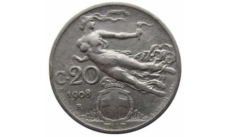 Италия 20 чентезимо 1908 г. 