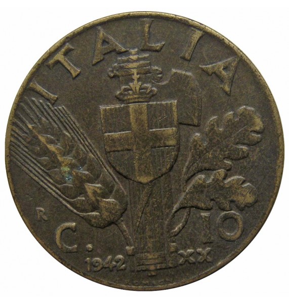 Италия 10 чентезимо 1942 г. 