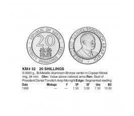 Кения 20 шиллингов 1998 г.