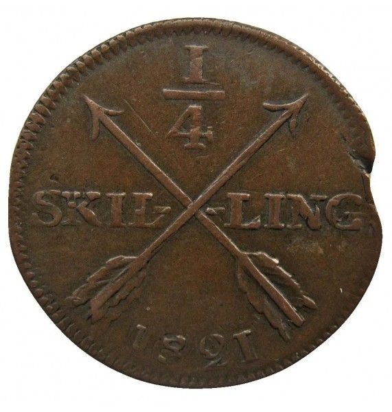 Швеция 1/4 скиллинга 1821 г.