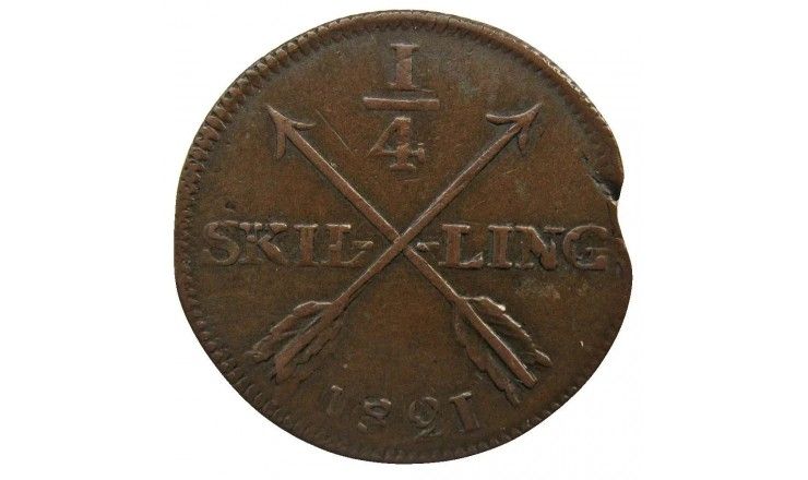 Швеция 1/4 скиллинга 1821 г.