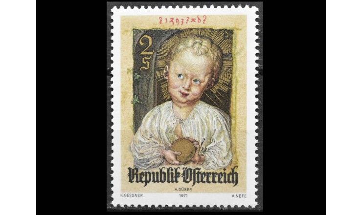 Австрия 1971 г. "Миниатюра Альбрехта Дюрера "Иисус как искупитель""  Австрия 1971 г. "Миниатюра Альбрехта Дюрера "Иисус как искупитель""