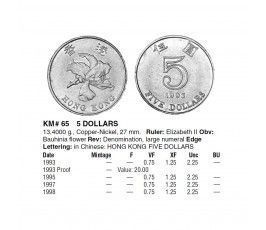 Гонконг 5 долларов 1993 г.