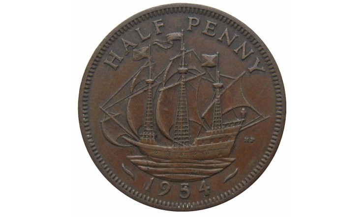 Великобритания 1/2 пенни 1954 г. Великобритания 1/2 пенни 1954 г.