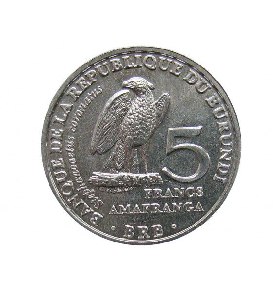 Бурунди 5 франков 2014 г. (Венценосный орёл)