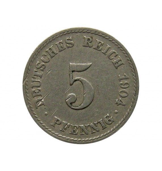 Германия 5 пфеннигов 1904 г. F