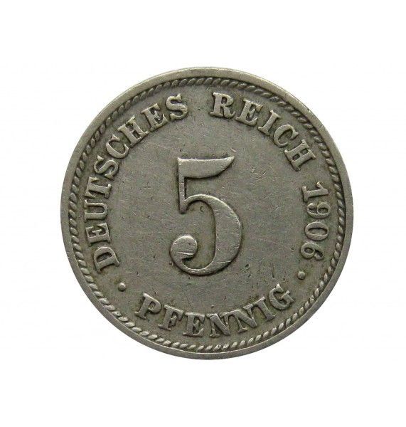 Германия 5 пфеннигов 1906 г. D