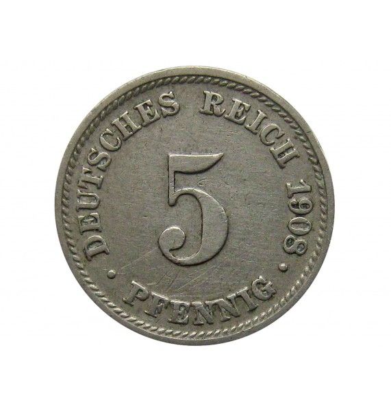 Германия 5 пфеннигов 1908 г. D