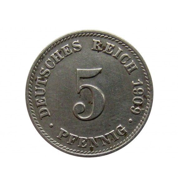 Германия 5 пфеннигов 1909 г. D