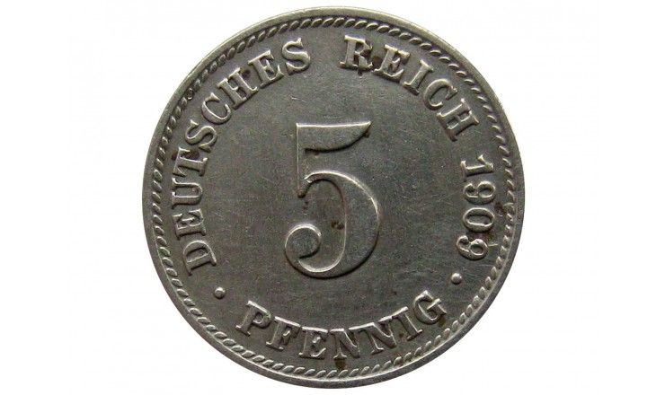 Германия 5 пфеннигов 1909 г. D
