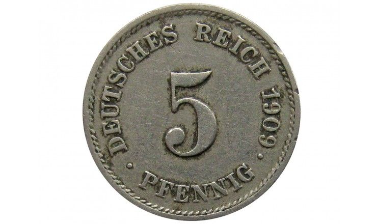 Германия 5 пфеннигов 1909 г. E