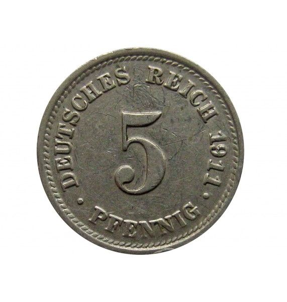 Германия 5 пфеннигов 1911 г. D