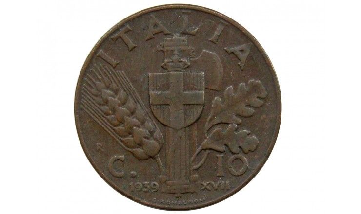 Италия 10 чентезимо 1939 г.