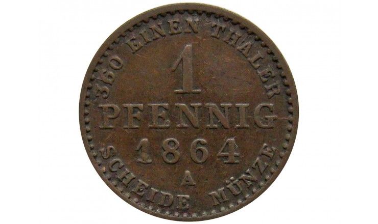 Ангальт-Бернбург 1 пфенниг 1864 г. А (небольшая деформация)