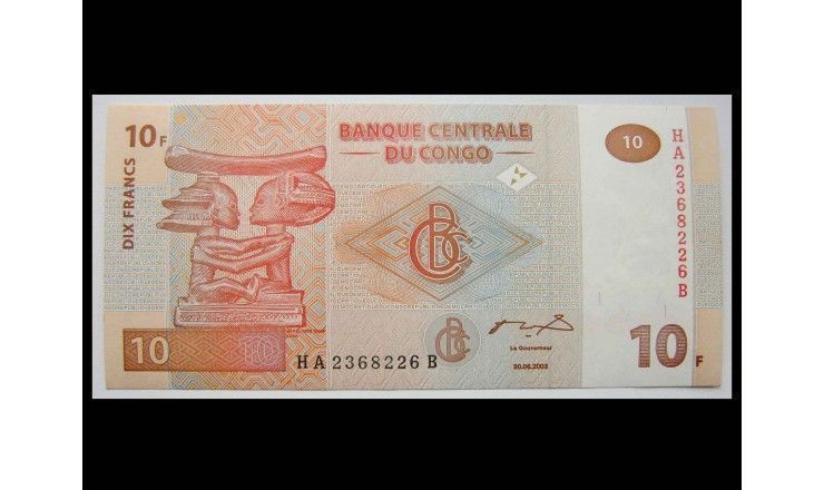 ДР Конго 10 франков 2003 г.