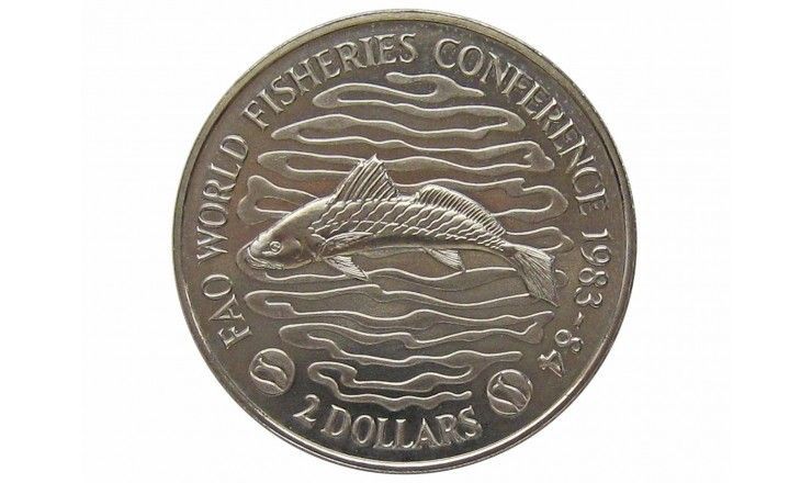 Либерия 2 доллара 1983 г. (Международная конференция по рыболовству)