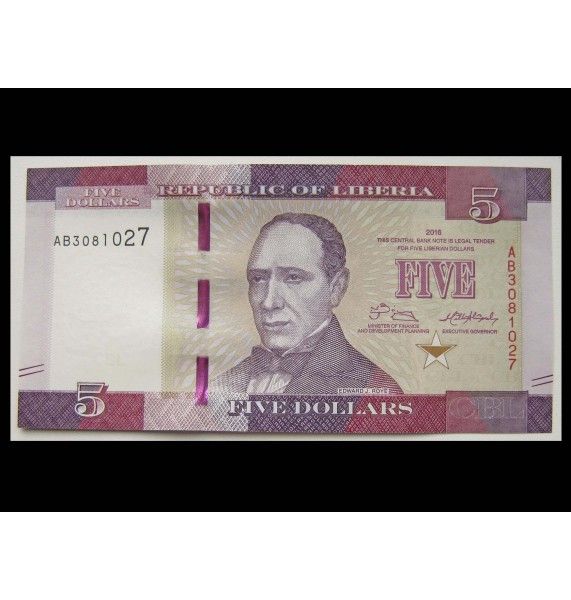 Либерия 5 долларов 2016 г.