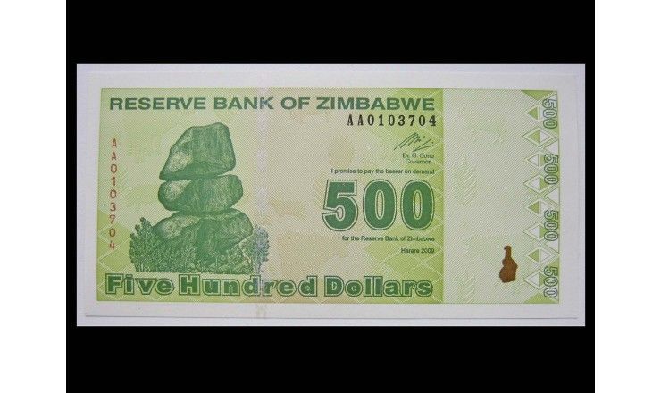 Зимбабве 500 долларов 2009 г.