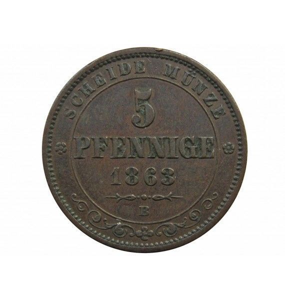 Саксония 5 пфеннигов 1863 г.
