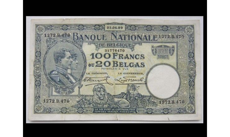 Бельгия 100 франков 1929 г.