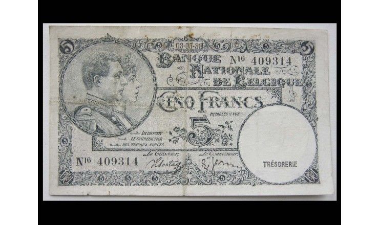 Бельгия 5 франков 1938 г.