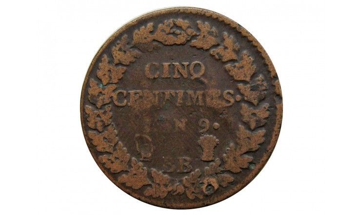 Франция 5 сантимов 1800-01 (Lan 9) гг. BB (отверстие)
