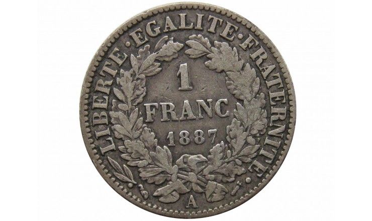 Франция 1 франк 1887 г. А