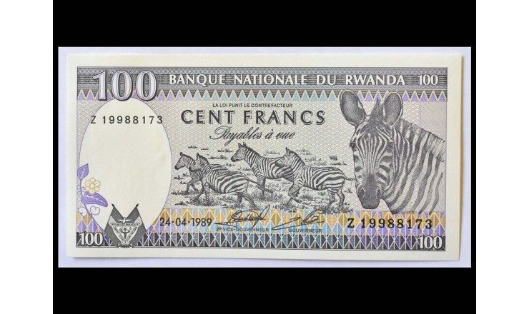 Руанда 100 франков 1989 г.