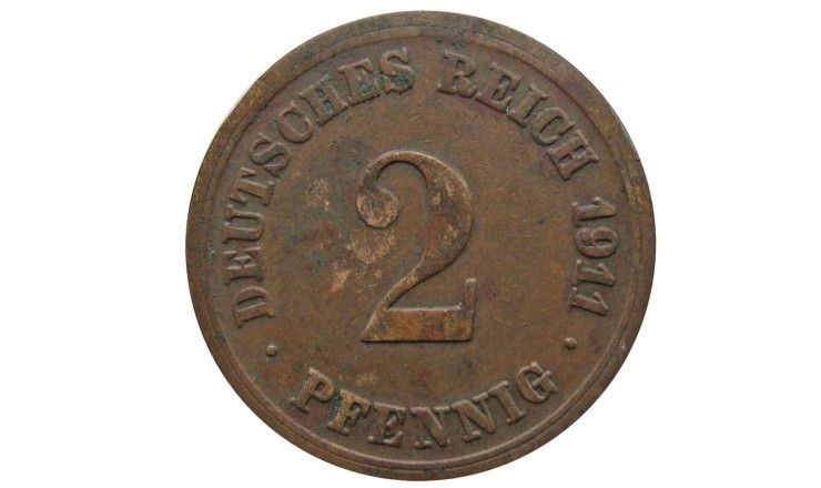Германия 2 пфеннига 1911 г. F
