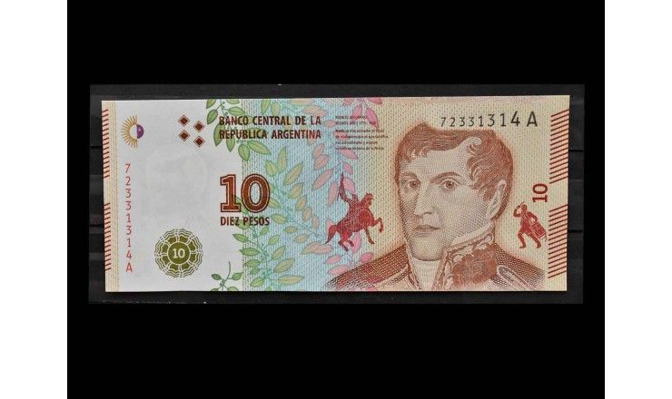 Аргентина 10 песо 2016 г.