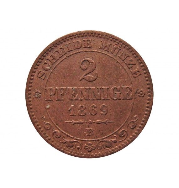 Саксония 2 пфеннига 1869 г.