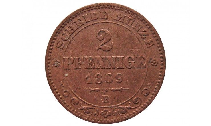 Саксония 2 пфеннига 1869 г.