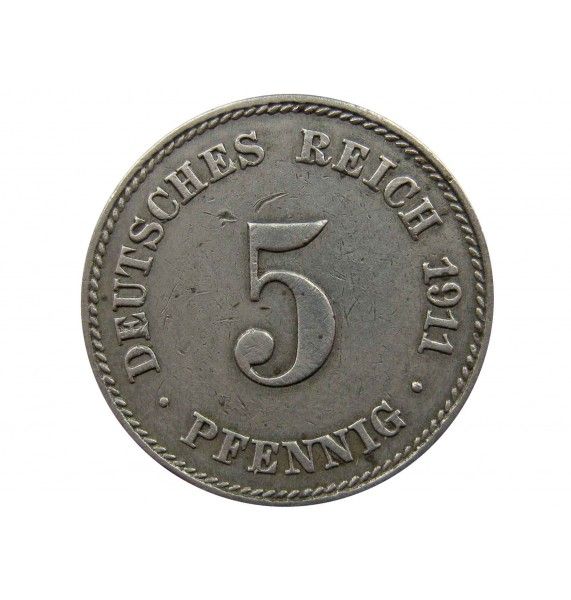 Германия 5 пфеннигов 1911 г. J