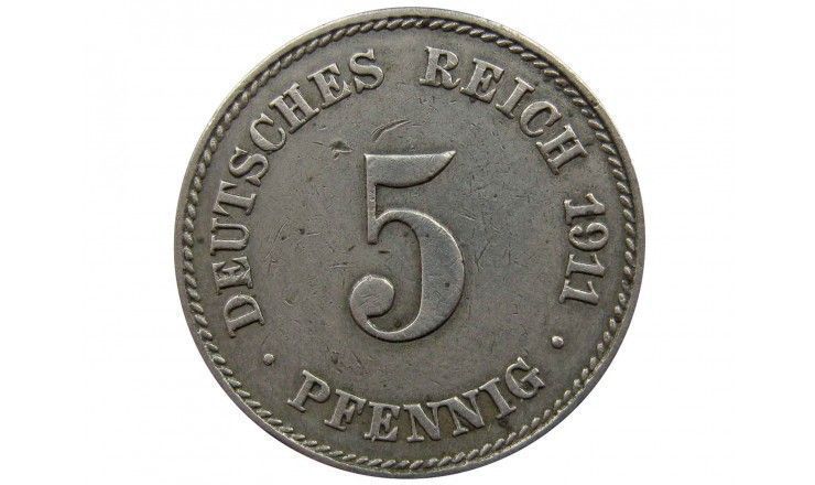 Германия 5 пфеннигов 1911 г. J