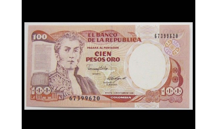Колумбия 100 песо 1988 г.