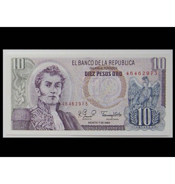 Колумбия 10 песо 1980 г.