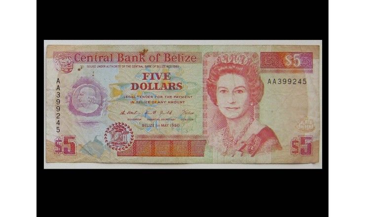 Белиз 5 долларов 1990 г.