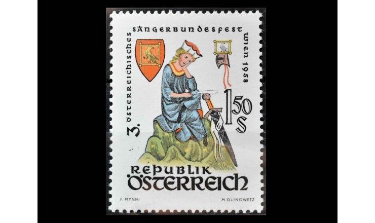 Австрия 1958 г. "Вальтер фон дер Фогельвейде, поэт и композитор"