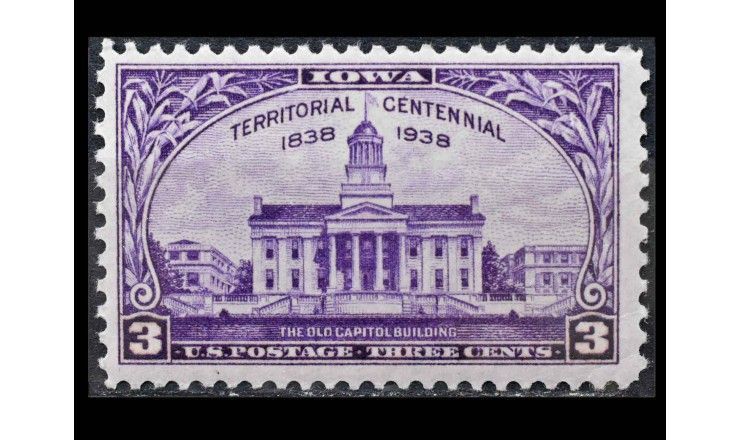 США 1938 г. "Старое здание Капитолия, Айова-Сити"